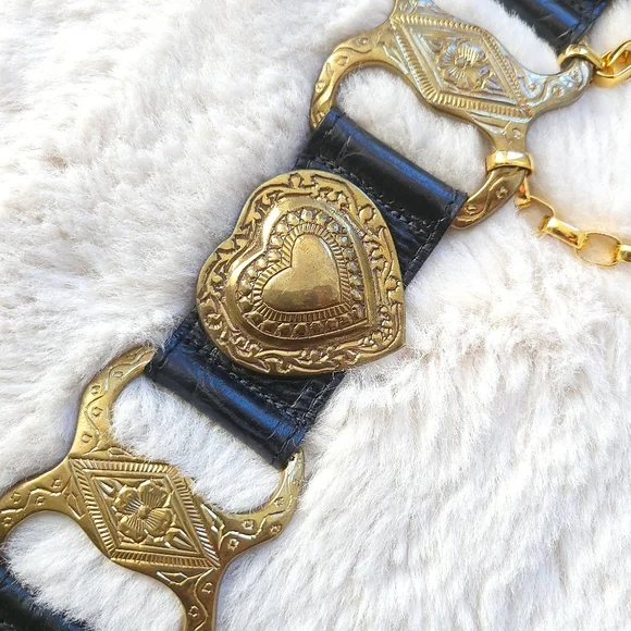 RARE Vintage Cache Streets Ahead Mia Heart Chain Leather Croc Belt - Picture 8 of 11